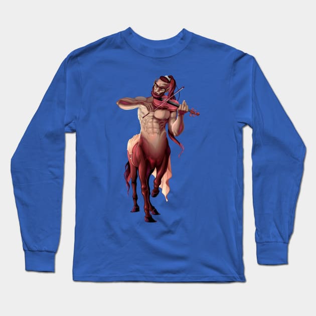 faun playing violin Long Sleeve T-Shirt by Mako Design 